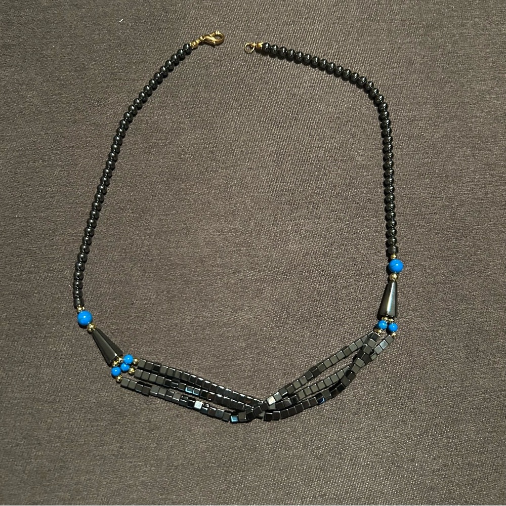 Black and Blue Elegant Beaded Necklace